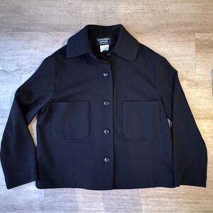 CHANEL Black Wool Button-Up Coat Cardigan Uniform Jacket sz 40